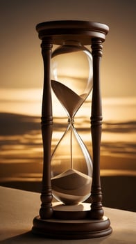 Antique Hourglass wooden yellow sand clock timer photo