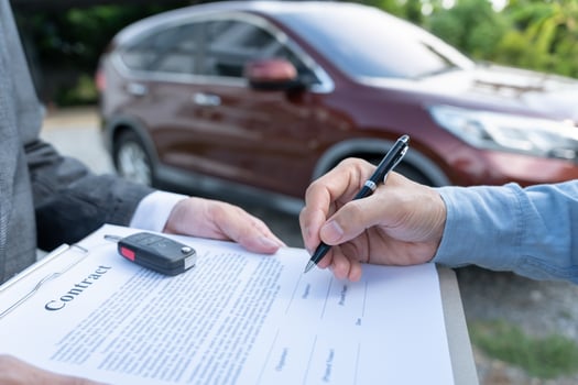 lease, rental car, sell, buy. Dealership send contract and car keys to new owner to sign. Sales, loan credit financial, rent vehicle, insurance, renting, Seller, dealer, installment, car care business photo