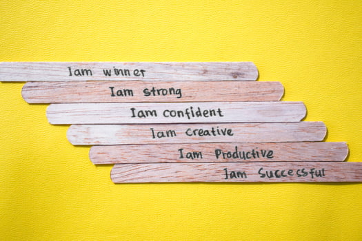 stick of ice cream with the words I am winner, strong, confident, creative, productive, successful. Motivational, optimism, positive words photo