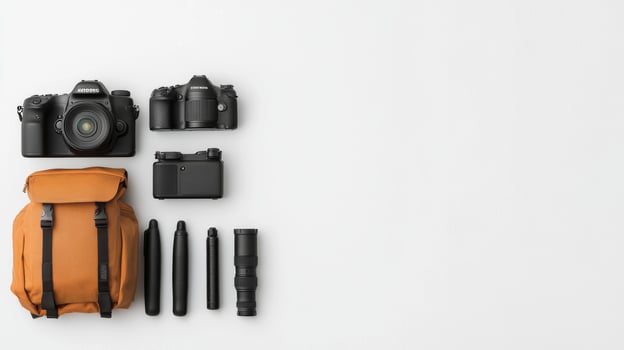 Essential Adventure Equipment for Camping and Climbing - Backpack, Camera, and Gear for Outdoor Enthusiasts photo