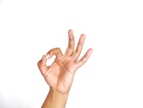 OK and okay, hand gesture of male, sign isolated on white background photo