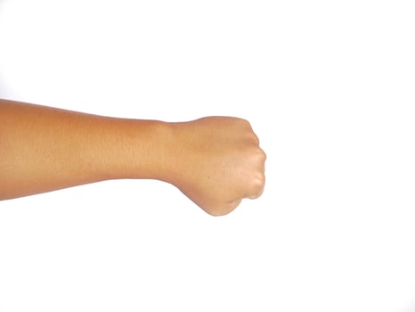 Religion. Man with close palms praying on white background, closeup. photo
