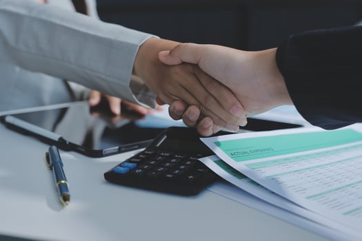 Business handshake for teamwork of business merger and acquisition,successful negotiate,hand shake,two businessman shake hand with partner to celebration partnership and business deal concept photo