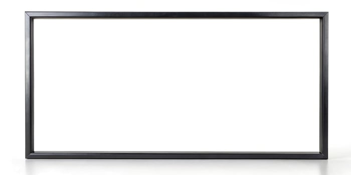 Reflected picture frame with thin black steel frame viewed from the front photo