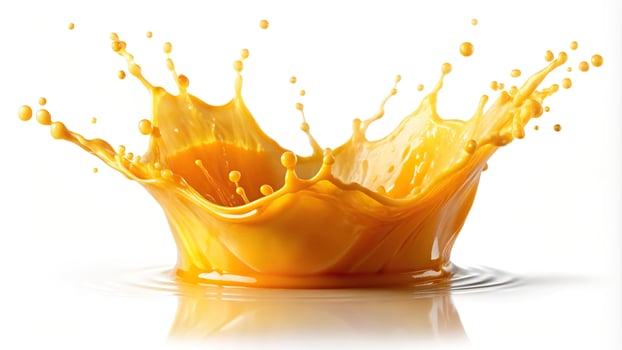 Refreshing long shot of orange juice splash on white background photo