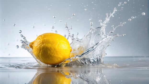 Refreshing lemon slices with water splashes on white background photo