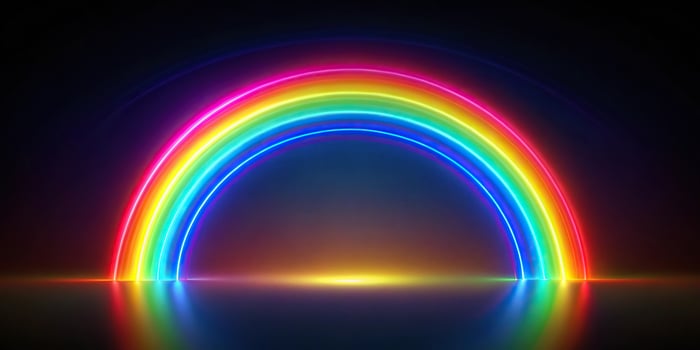 Retro gradient light spectre rainbow on dark background long shot photo