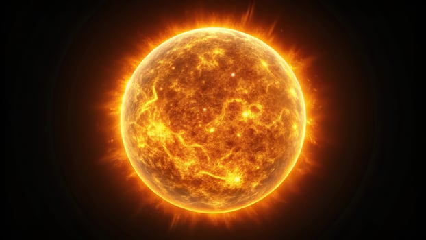 Realistic sun isolated on black background photo