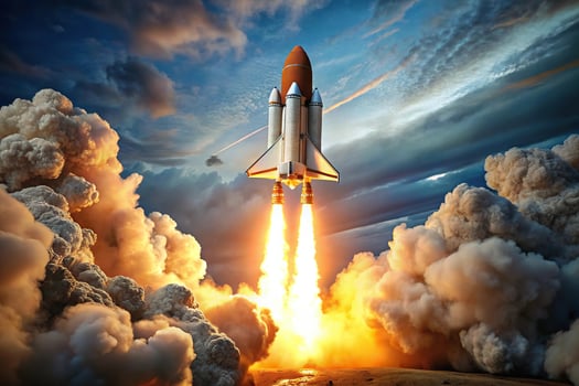Rocket launch with flames in the sky photo