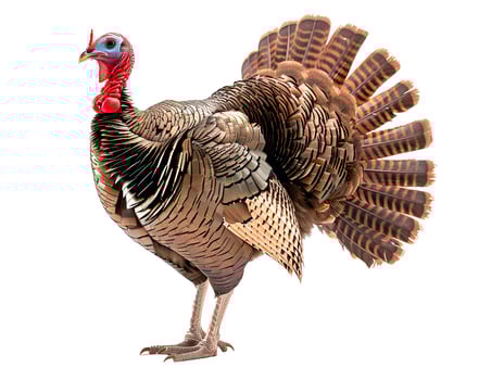 Wild turkey in full display, isolated on white background photo