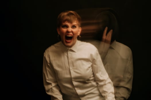 portrait of psychopathic woman with mental disorders photo