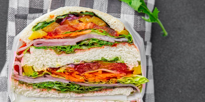 sandwich ham vegetable and meat spam fresh meal food snack on the table copy space food background photo