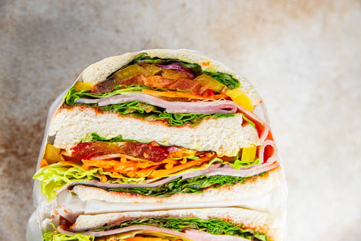 sandwich ham vegetable and meat spam fresh meal food snack on the table copy space food background photo