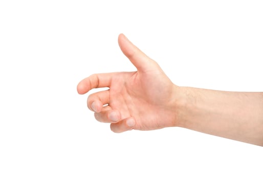 Man's hand isolated on white background holding something. photo