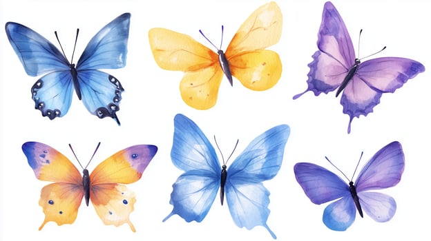 A collection of six beautifully painted butterflies in vibrant colors showcasing diverse species and artistic styles photo