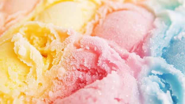 Delicious scoops of colorful ice cream arranged in a vibrant display at a summer festival celebration photo