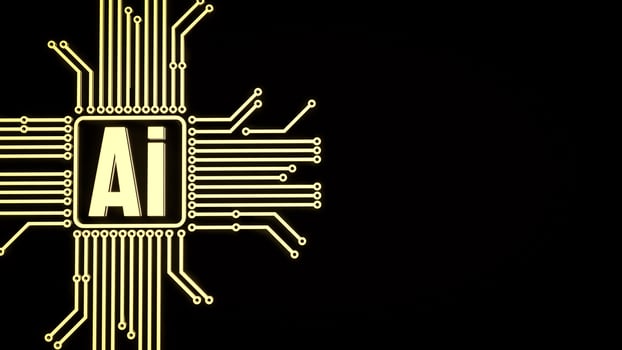 The gold ai text and electric logic on black background for technology concept 3d rendering. photo