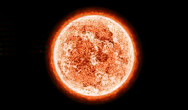 Sun Red Giant Star in Space with Flames and Heat. Sun Background in Space 3d render. photo