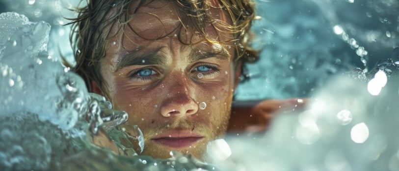 A surfer is completely submerged in an ice bath his relaxed expression indicating the theutic benefits of this postsurf ritual photo