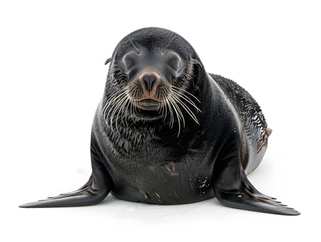 Sea lion looking forward isolated on white background photo