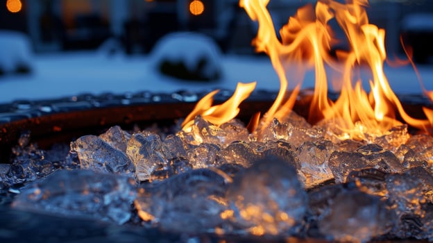 A place of contrast and harmony the frozen depths of the ice bath and the lively flames of the fire pit create a beautiful symphony photo