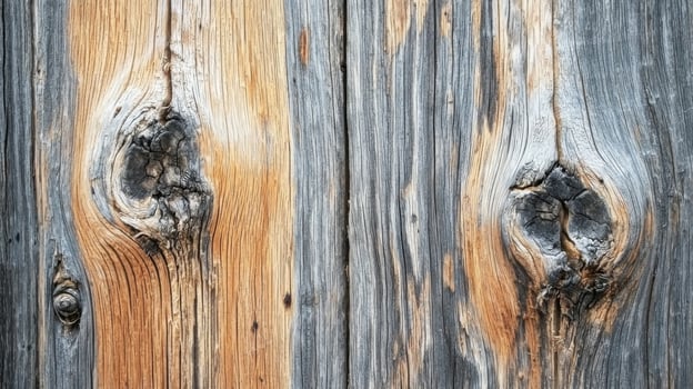 Close-up of rustic wood grain showcasing natural pattern. Wooden texture wood grain and knots photo