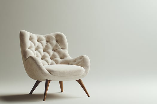Chic modern chair with button tufts and angular wooden legs isolated photo
