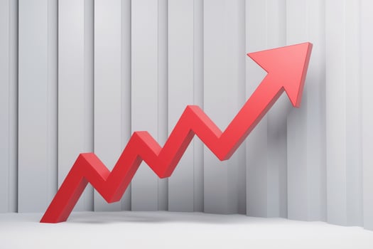 Red arrow on white background, zigzag pattern shows fluctuating trend photo