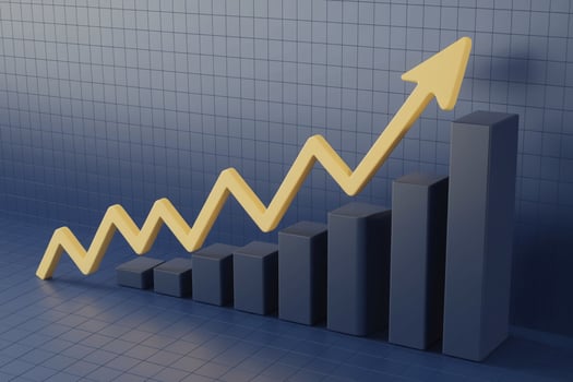 Yellow arrow on 3D line chart shows increased ratings over time photo
