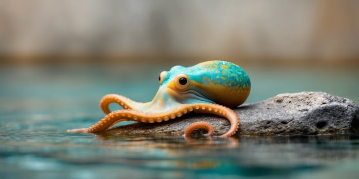 An octopus is sitting on a rock in the water photo