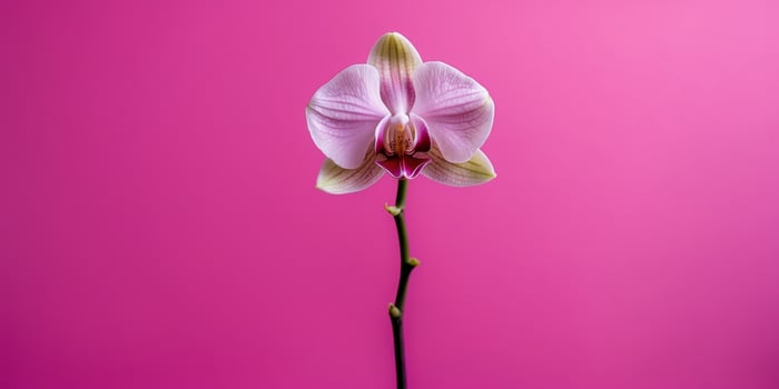 Single Pink Lady Slipper Orchid on a Magenta Background. photo