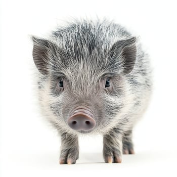 charming pot-bellied pig captivates with its short, sturdy legs and round belly, showcasing its delightful personality against a bright white background. photo