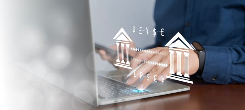 Online banking operations and interbank digital payment.Money transfers from different currencies internationally photo