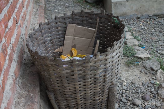 bamboo woven trash can photo