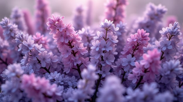 Dense Floral Arrangement Flowers of Lavender and Lilacs, in Shades of Purple photo
