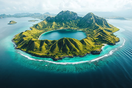 Komodo Island Indonesia top view realistic photo beautiful background