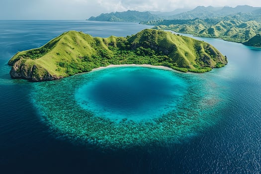 Indonesia Komodo National Park top view realistic place beautiful background photo