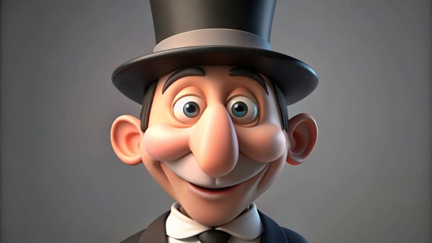 A cartoon man in a top hat and tie photo
