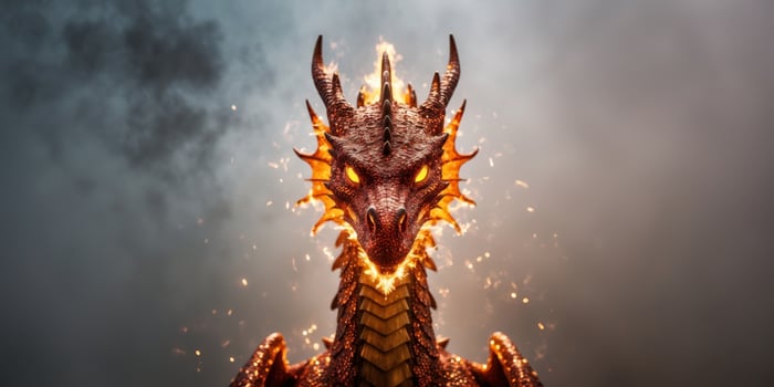 A dragon with flames coming out of its head photo