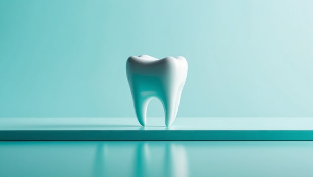 White Tooth D Render on Turquoise Background. photo
