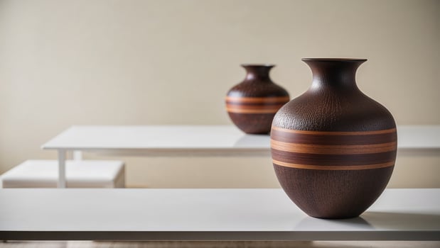 Two vases sitting on a table photo
