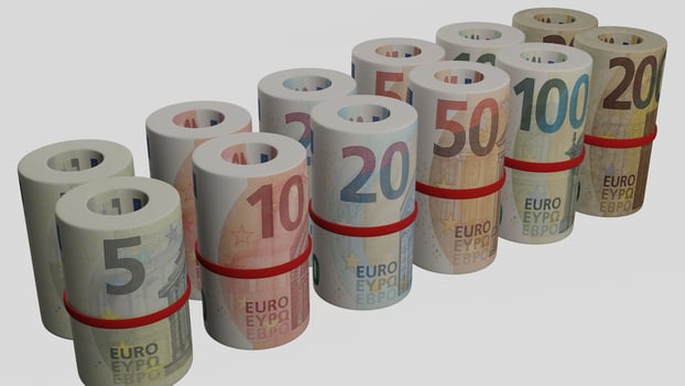 Bundle of euro banknotes with white background photo