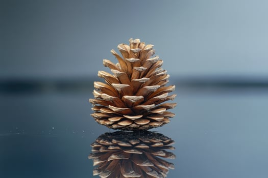 A Single Pine Cone Reflecting in Still Water photo