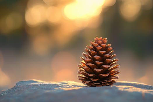 A Single Pine Cone on a Rock in a Golden Sunset photo