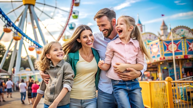 Family having fun at amusement park photo