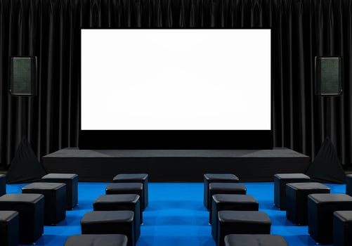 White screen display on stage at business presentation exhibition photo