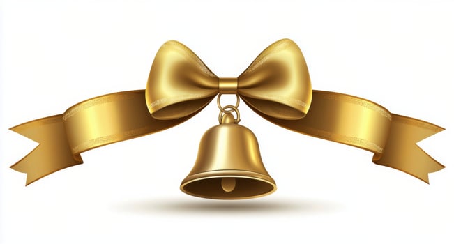 Decorative golden bell with a ribbon for festive celebrations and special occasions photo