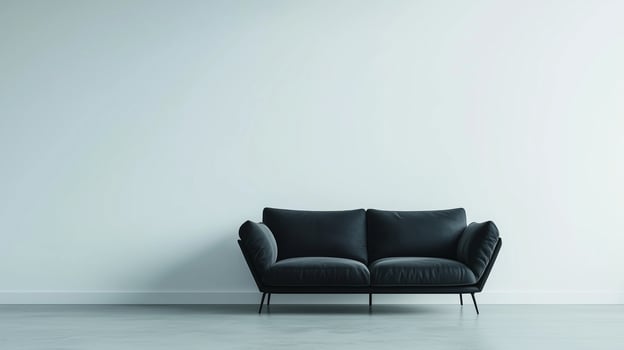 Black sofa and blank white wall minimalist interior cozy house comfortable photo