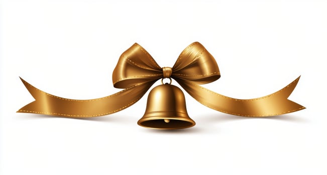 Decorative golden bell with a ribbon for festive celebrations and special occasions photo