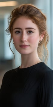 Young woman with red hair poses confidently indoors in natural light photo